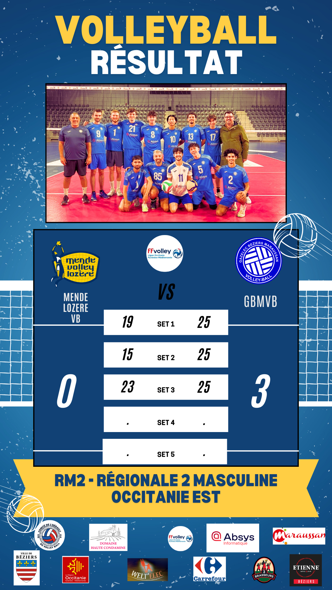 Victoire de la régionale Masculine face à Mende Lozère Volley-Ball 2