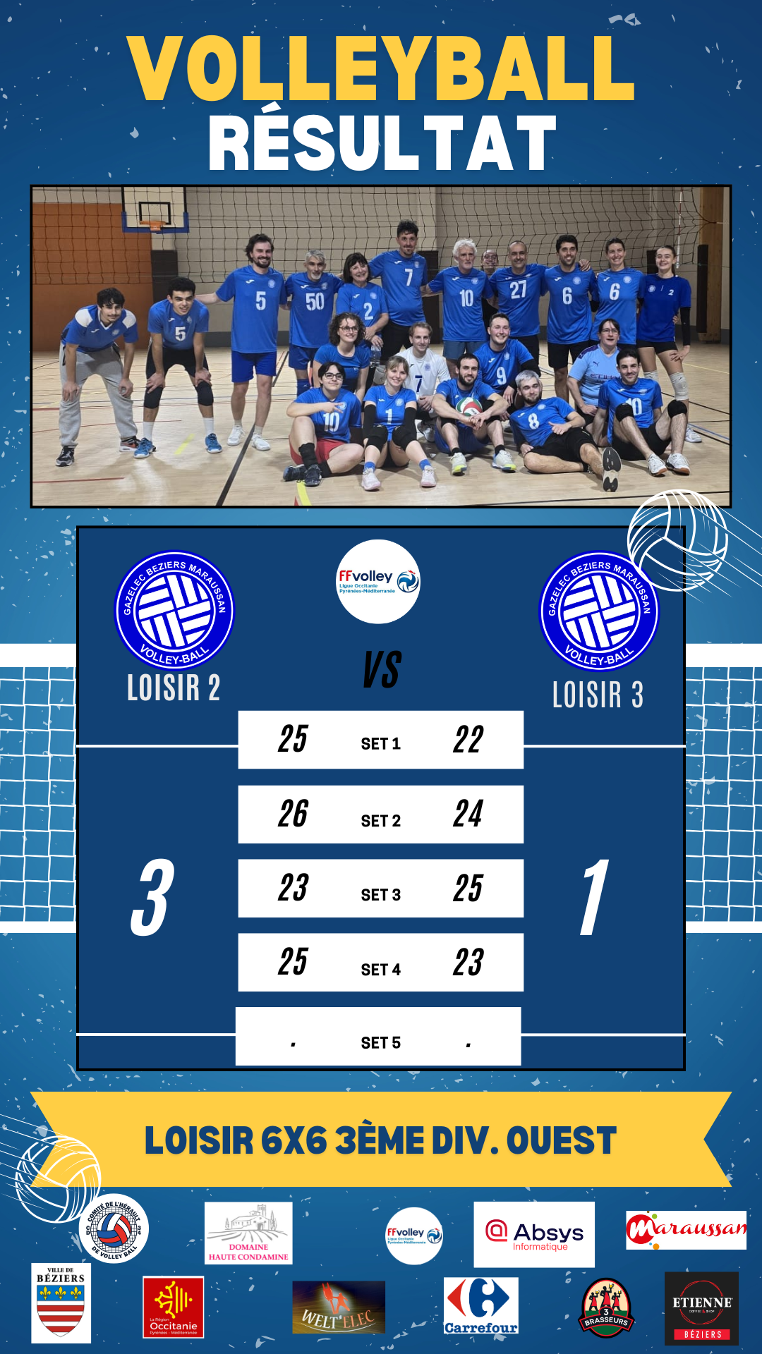 Victoire de l'équipe 2 face à l'équipe 3.