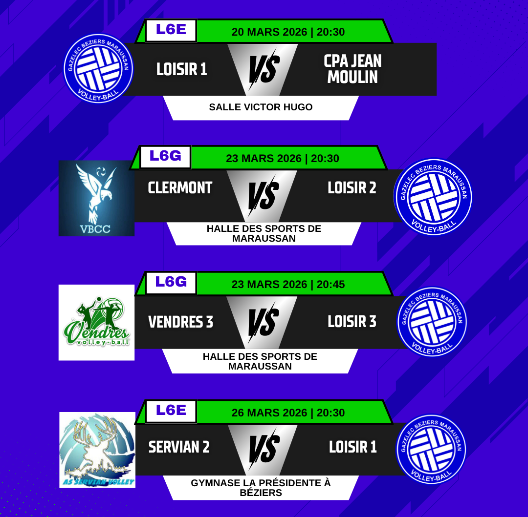 4 matchs loisirs de prévue